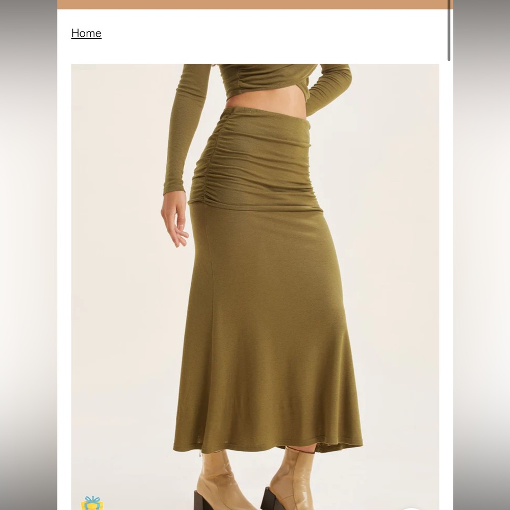 OGL Soft Tencel Wool Mid-Waist Ruches Midi Skirt